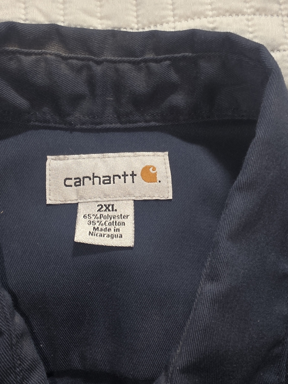 Carhartt Men's Navy Button-Down Shirt with Logo Tag
